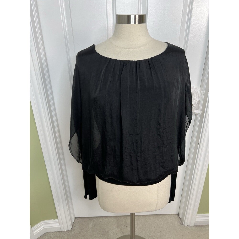 Tempo Paris Silk Mesh Top Womens M Black Boho Dark Feminine Layered Bohemian